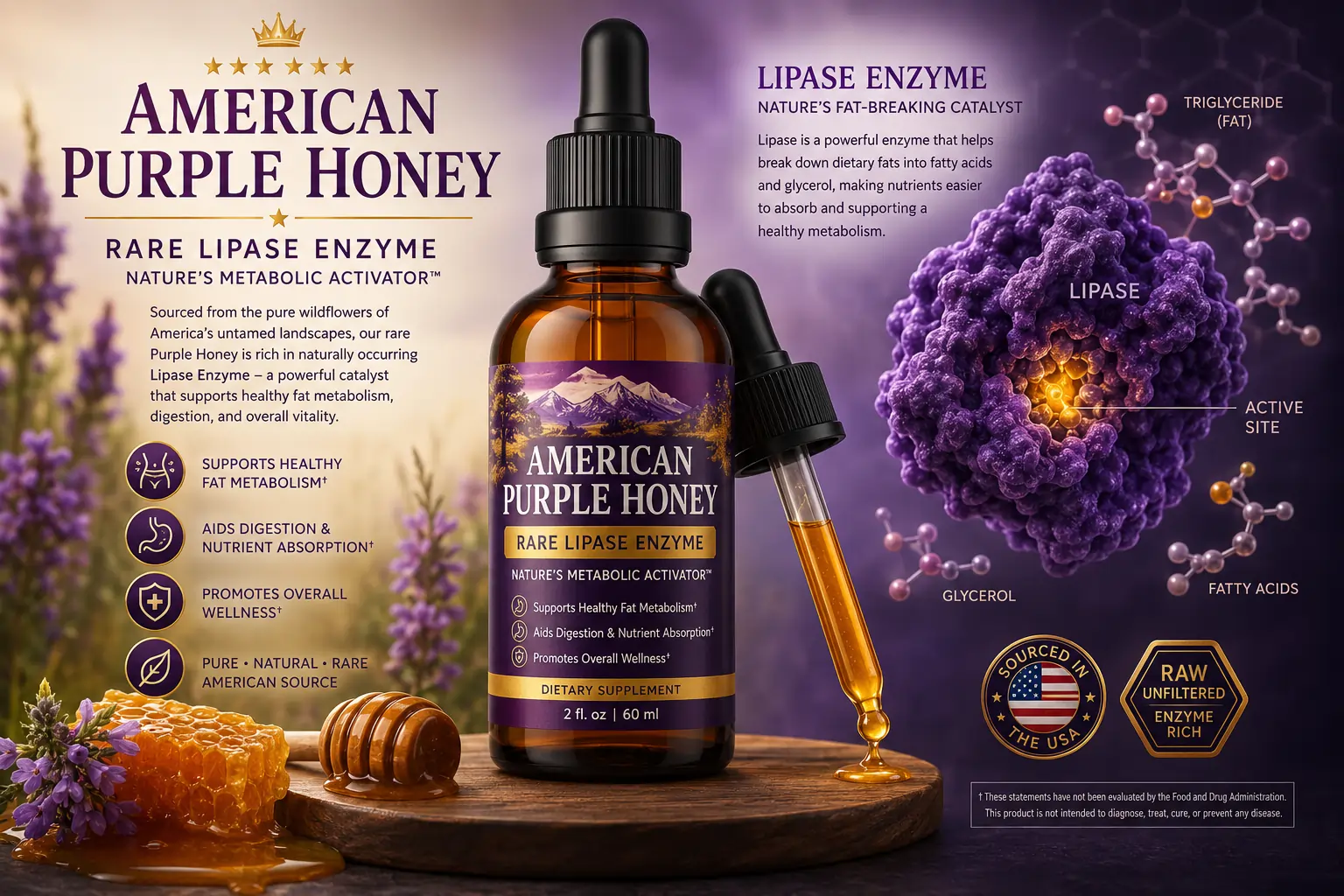 American Purple Honey Rare Lipase Enzyme Visualization SEO